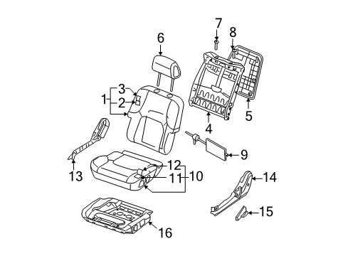2005 Nissan Pathfinder Front Seat Components Knob-Reclining Device Diagram for 87468-EA000