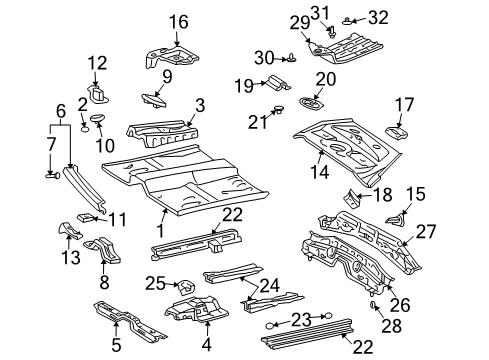 2001 Toyota Prius Pillars, Rocker & Floor - Floor & Rails Front Floor Pan Diagram for 58111-47020