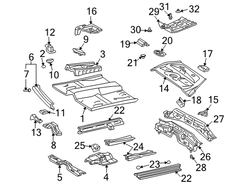 2003 Toyota Prius Pillars, Rocker & Floor - Floor & Rails Seat Bracket Diagram for 58244-13030