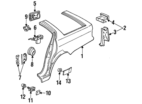 1994 BMW 530i Quarter Panel & Components Actuator Diagram for 67116987626