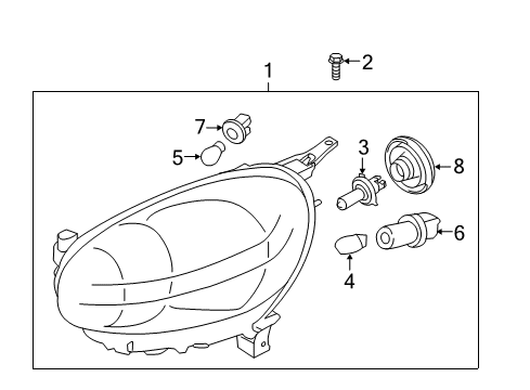 2014 Nissan Versa Headlamps Headlamp Socket Assembly Diagram for 26260-1HL1A