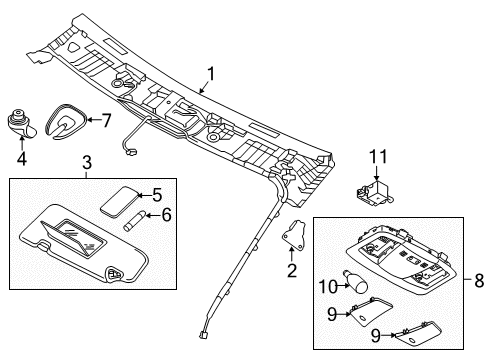 2014 Nissan Murano Interior Trim - Roof Right Sun Visor Assembly Diagram for 96400-1GR0A