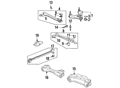 1992 Honda Prelude Rear Suspension Components, Lower Control Arm, Upper Control Arm, Stabilizer Bar Bracket, R. RR. Radius Arm Diagram for 52677-SS0-A00