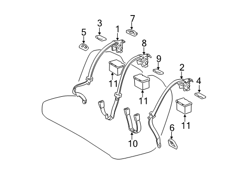 2012 Toyota Avalon Seat Belt Outer Belt Assembly Guide Diagram for 73343-07010-C0