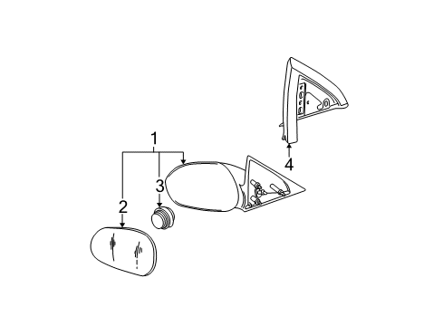 1999 Ford Mustang Outside Mirrors Mirror Assembly Diagram for XR3Z-17682-BA