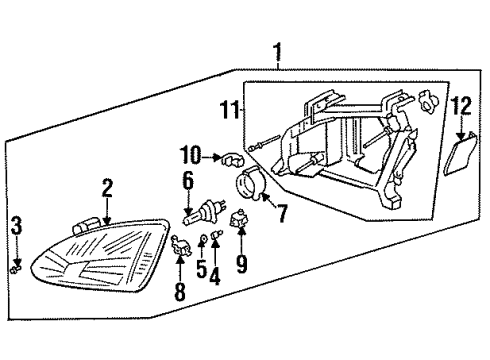 1993 Honda Civic del Sol Bulbs Headlight Assembly, Driver Side Diagram for 33150-SR2-A01