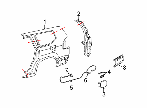 2006 Lexus GX470 Fuel Door Reinforcement Sub-Assy, Back Door Opening, RH Diagram for 61033-60110