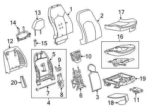 2013 Cadillac CTS Passenger Seat Components Seat Back Cover Diagram for 22738038