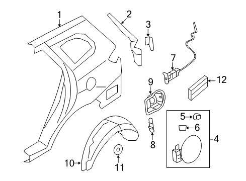 2009 Hyundai Santa Fe Fuel Door Opener Assembly-Fuel Filler Door Diagram for 95720-2B000