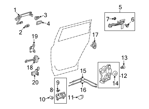 2008 Toyota Highlander Rear Door Handle, Outside Diagram for 69210-22240-K0