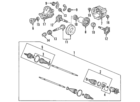 2006 Honda S2000 Rear Axle, Axle Shafts & Joints, Differential, Drive Axles, Propeller Shaft Carrier Assembly, Rear Differential Diagram for 41200-PCZ-A51