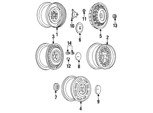 1993 Oldsmobile 98 Wheels Hub Cap ASSEMBLY(Tire & Wheel Drawing/Original Housed Diagram for 25551696