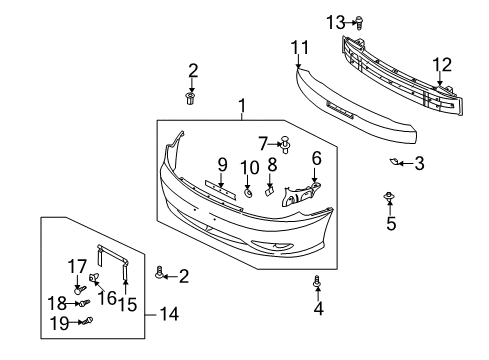 2002 Kia Rio Front Bumper Screw-Tapping Diagram for 12493-04161