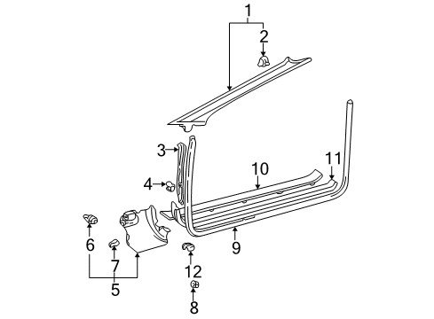 2001 Toyota Solara Interior Trim - Pillars, Rocker & Floor Windshield Pillar Trim Diagram for 62220-AA030-A0