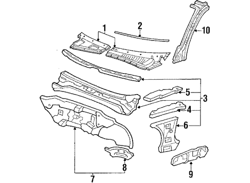 1987 Acura Integra Cowl Panel, Passenger Side Dashboard Side Diagram for 60657-SB2-661ZZ