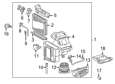 2004 Toyota Echo Air Conditioner Evaporator Assembly Diagram for 87030-52091