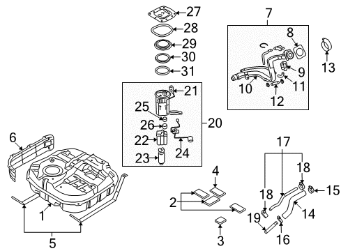 2009 Hyundai Elantra Senders Filler Neck & Hose Assembly Diagram for 31030-2L500