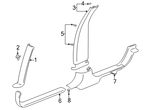 2003 Cadillac Seville Interior Trim - Pillars, Rocker & Floor Molding Asm-Windshield Side Upper Garnish *Black Diagram for 25702550