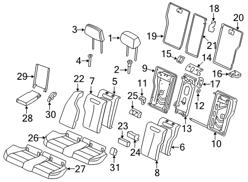 2019 BMW 330i GT xDrive Rear Seat Components Right Backrest Upholstery Diagram for 52207334658