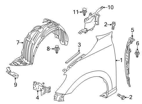 2018 Toyota Yaris iA Fender & Components Fender Liner Deflector Diagram for 53851-WB001