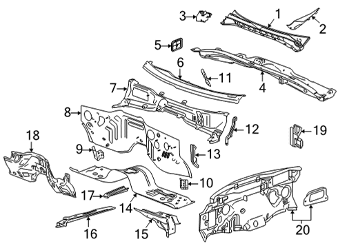 2022 GMC Yukon XL Cowl Reinforce Panel Diagram for 84771975