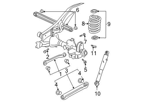 2000 GMC Yukon Rear Suspension Components, Stabilizer Bar Bushing, Rear Axle Lower Control Arm Diagram for 15039390