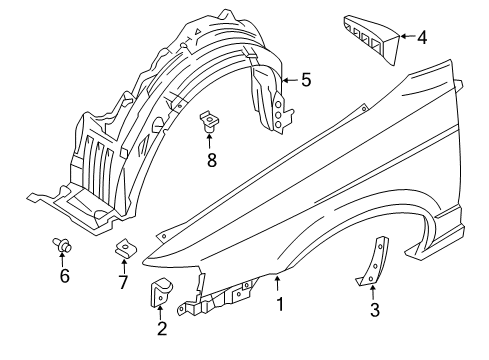 2003 Nissan Sentra Fender & Components Protector-Front Fender, L Diagram for 63843-4Z800