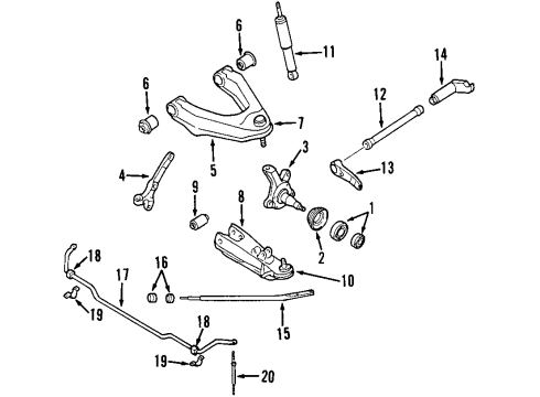 2001 Nissan Frontier Front Suspension Components, Lower Control Arm, Upper Control Arm, Stabilizer Bar, Locking Hub Rod Assy-Connecting, Stabilizer Diagram for 54618-8B000