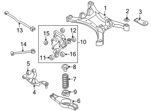 2013 Nissan Maxima Rear Suspension Components, Lower Control Arm, Upper Control Arm, Stabilizer Bar Housing Assembly Rear Axle, RH Diagram for 43018-ZX70A