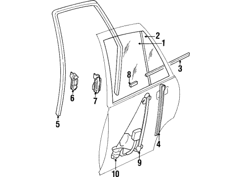 1999 Cadillac Catera Rear Door - Glass & Hardware Weatherstrip, Rear Side Door Window Diagram for 90563279