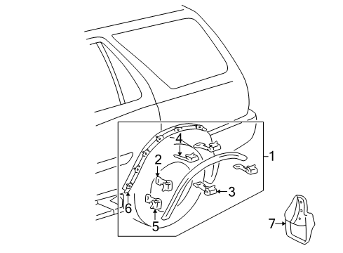 2001 Toyota 4Runner Exterior Trim - Quarter Panel Wheel Opening Molding Clip Diagram for 75049-35050