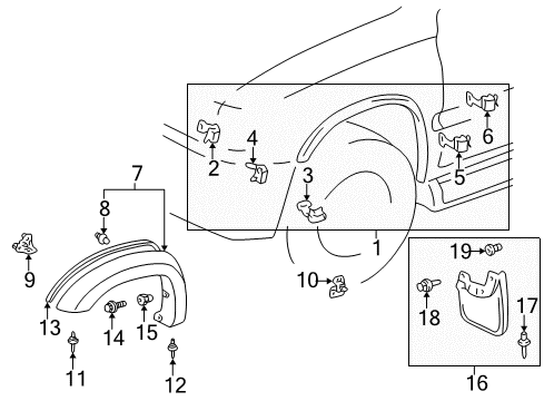 1998 Toyota 4Runner Exterior Trim - Fender Wheel Opening Molding Retainer Clip Diagram for 75039-35060