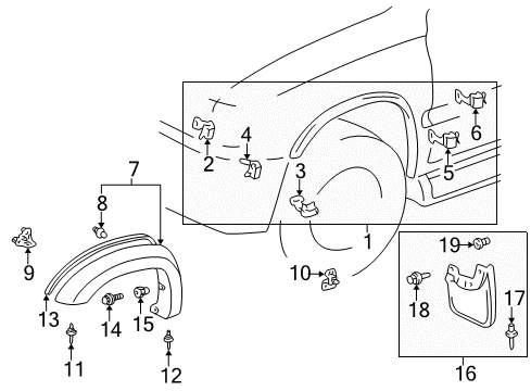 1998 Toyota 4Runner Exterior Trim - Fender Flare Rear Bracket Diagram for 53846-35010