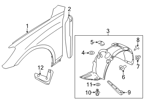 2011 Hyundai Genesis Fender & Components Mud Guard Assembly, Front, Right Diagram for 86832-3M000