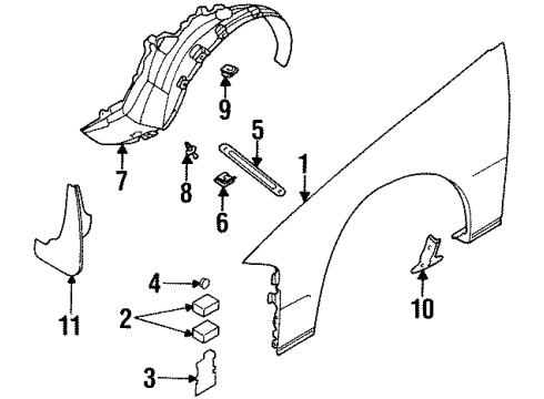 1995 Nissan Maxima Fender & Components Protector-Front Fender, RH Diagram for 63840-40U20