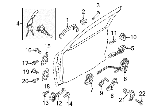 2016 Hyundai Elantra Front Door Door Key Sub Set, Left Diagram for 81970-3XA00