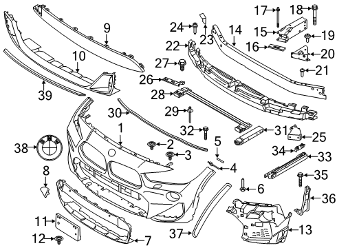 2020 BMW X2 Front Bumper Oval-Head Screw/Washer Assembly Diagram for 07147404896