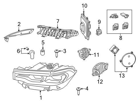 2022 BMW X7 Headlamp Components LED MOD.TURN SIG./DAYTI.RUNN Diagram for 63119466177