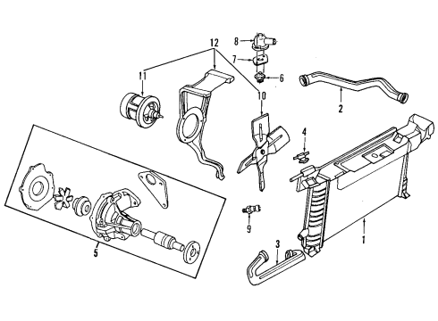 1994 Ford Tempo Cooling System, Radiator, Water Pump, Cooling Fan Water Pump Assembly Diagram for F33Z-8501-A