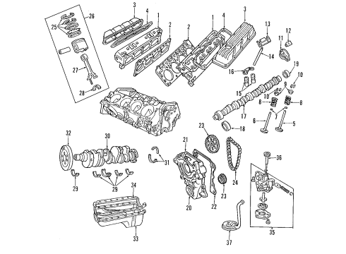 1999 Dodge Durango Engine Parts, Mounts, Cylinder Head & Valves, Camshaft & Timing, Oil Pan, Oil Pump, Crankshaft & Bearings, Pistons, Rings & Bearings Piston Diagram for 68067507AA