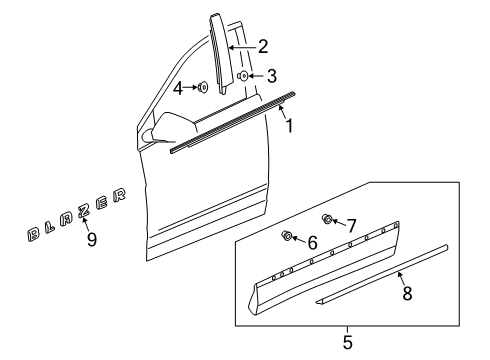 2019 Chevrolet Blazer Exterior Trim - Front Door Lower Molding Diagram for 84647209