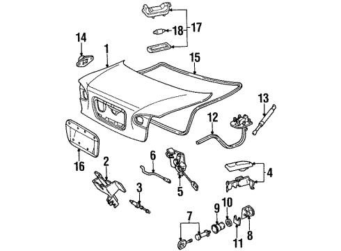 1999 Ford Contour Trunk Lid Lift Cylinder Diagram for F5RZ-54406A10-A