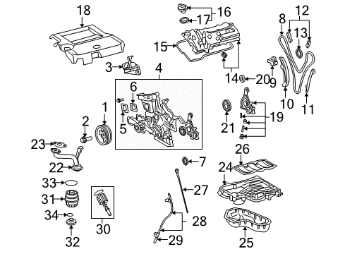 2007 Lexus RX350 Engine Parts, Mounts, Cylinder Head & Valves, Camshaft & Timing, Oil Pan, Oil Pump, Crankshaft & Bearings, Pistons, Rings & Bearings Gasket, Oil Pump Diagram for 15193-0P010