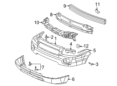 2006 Saturn Relay Front Bumper Mount Panel Center Bracket Diagram for 15106157