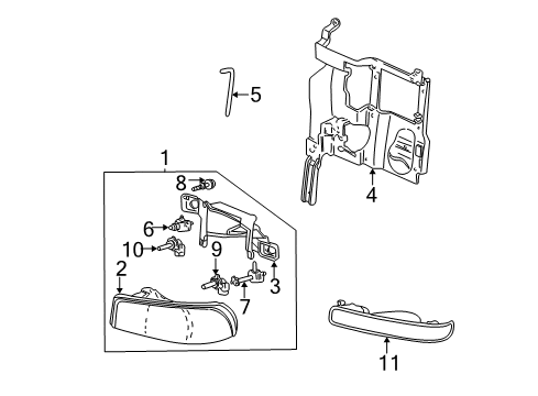 2004 GMC Sierra 2500 HD Headlamp Components, Park & Side Marker Lamps Support Diagram for 15798923