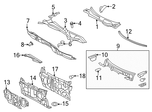 2012 Toyota Camry Cowl Cushion Diagram for 55214-06051