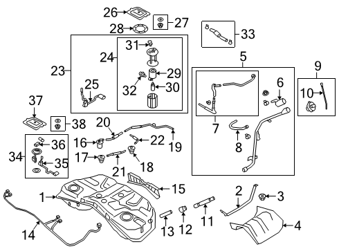2020 Kia K900 Fuel System Components Fuel Tank Assembly Diagram for 31150J6500