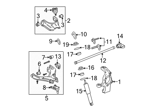 2009 GMC Canyon Front Suspension Components, Lower Control Arm, Upper Control Arm, Stabilizer Bar, Torsion Bar Knuckle Diagram for 19303850