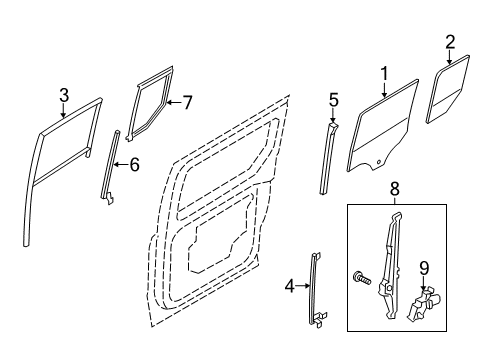 2014 Ford Transit Connect Sliding Door Vent Glass Diagram for DT1Z-1729710-A
