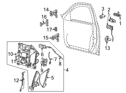 2003 Lincoln LS Front Door - Lock & Hardware Latch Assembly Diagram for 3W4Z-54203A28-AC